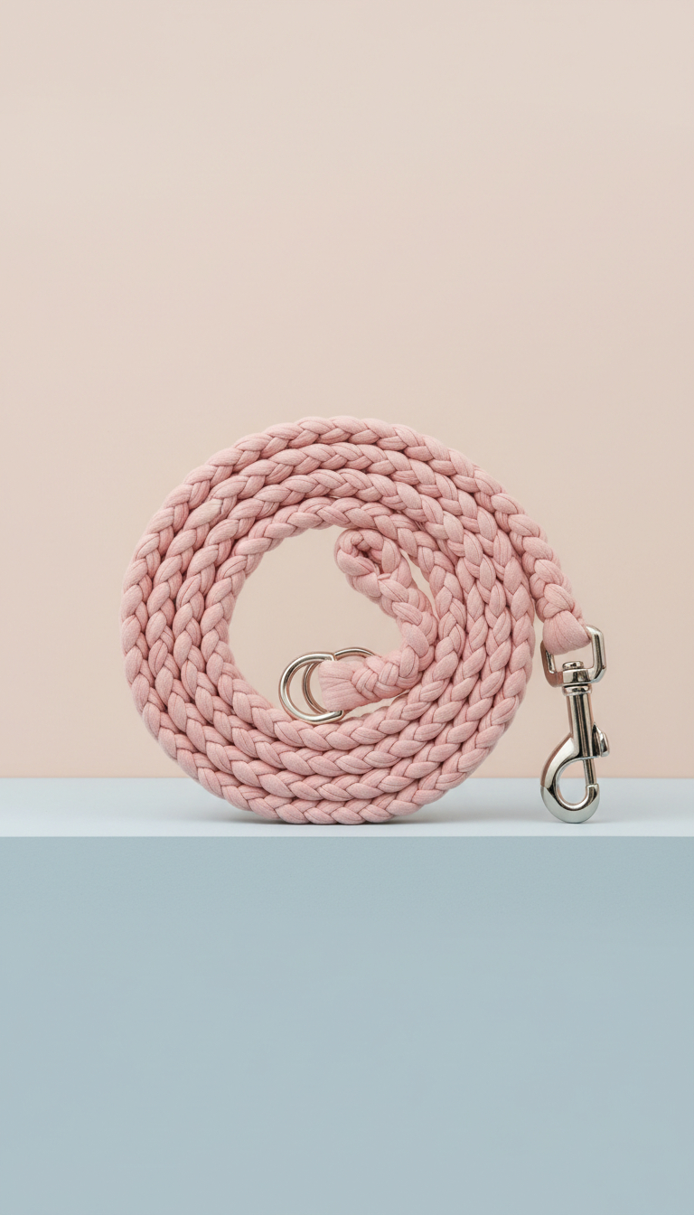 Laisse coton rose nacré